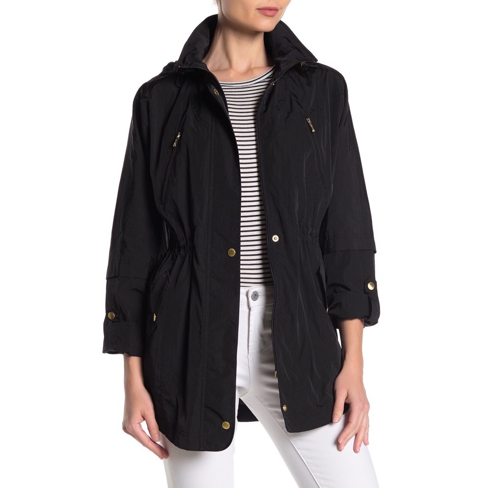 NWT Cole Haan Crinkle Hooded Rain Jacket -Black XS